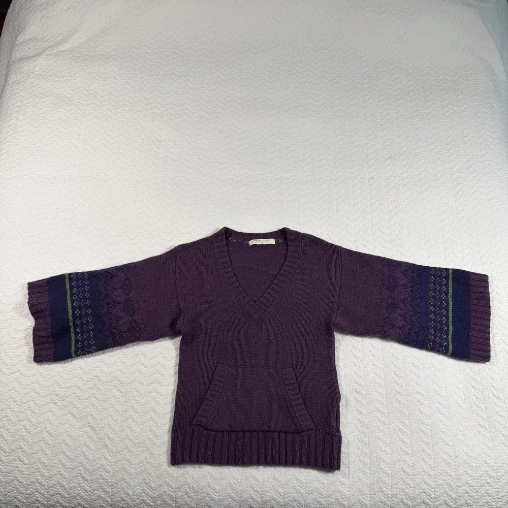 Melrose Chic Purple V Neck Fair Isle Knit Sweater Size M Lambs Wool Blend GUC
